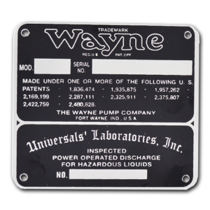 WAYNE 60 MODEL ID TAG W60-NP2 WAYNE 60 "MODEL" I.D. TAG